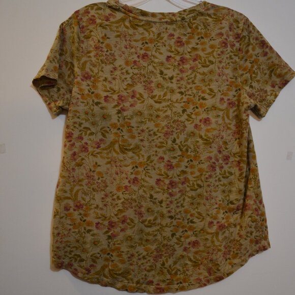 OLD NAVY Everywear Short Sleeves 100%Cotton Tan Colorful Floral Ladies Blouse M - Picture 3 of 6